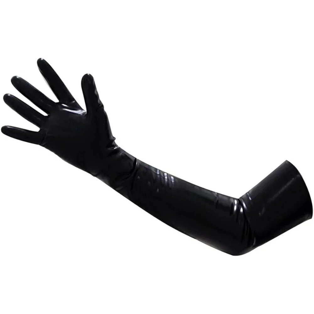 Latex Rubber Black Long Gloves Plus Size Club Outfit Accessory Women